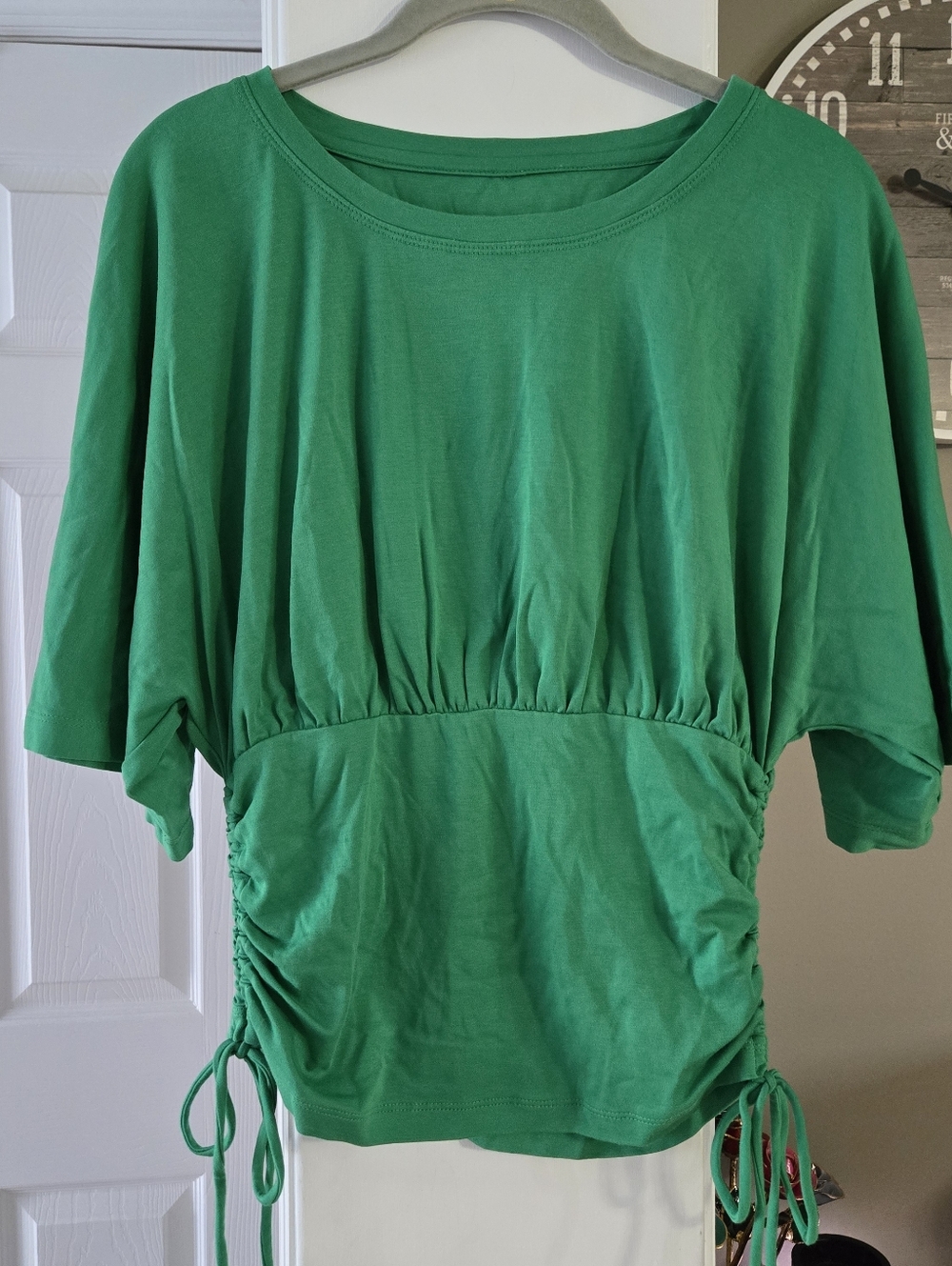 Anthropologie Green Short Sleeve Drawstring Waist Top